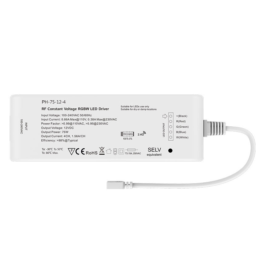 12V 75W 4CH RF Dimmable LED Driver PH-75-12-4 12V 75W 4CH RF Dimmable LED Driver PH-75-12-4